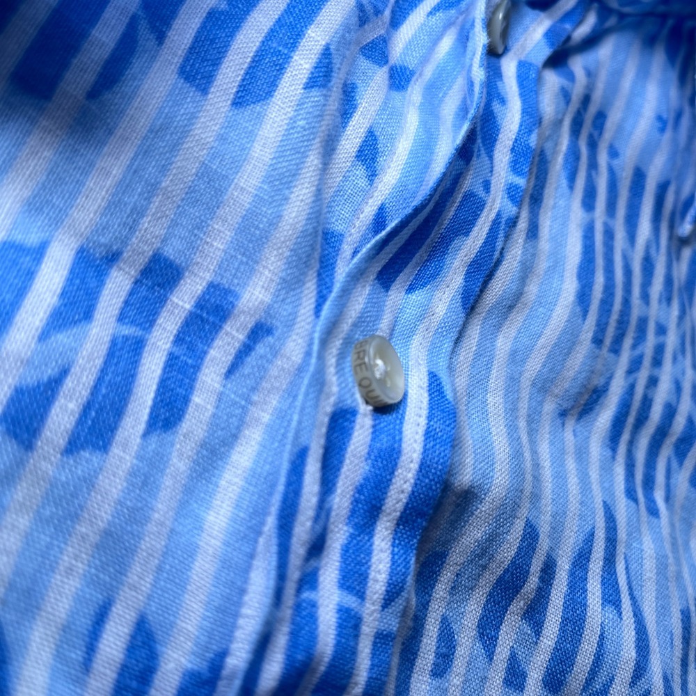 Vilebrequin Button Down Mens XL Blue Excellent Linen Striped Floral Long Sleeve - Picture 7 of 11